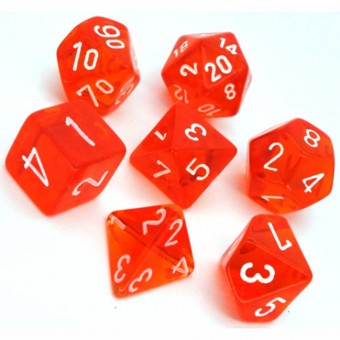набор из 7 кубиков для ролевых игр (D&D и Pathfinder и др.) (оранжево-белый, полупрозрачный)